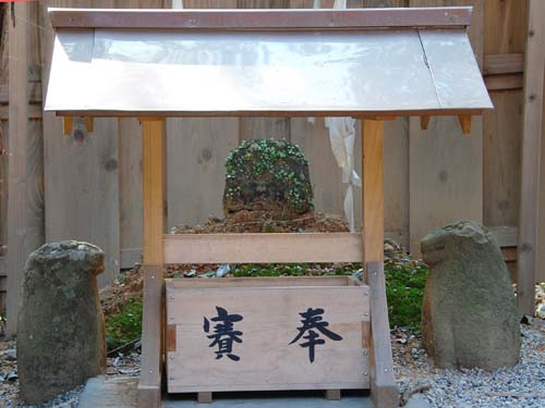 素朴な狛犬と岩の御神体